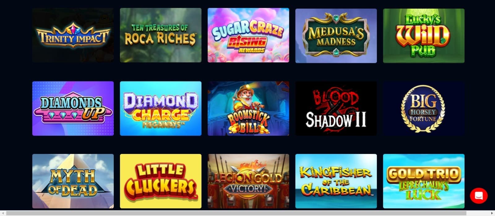 BlueFox Casino games page with the colorful slot game icons