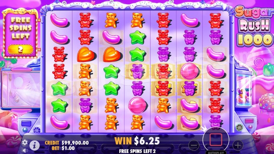 Free Spins feature with some multiplier spots on the reels.