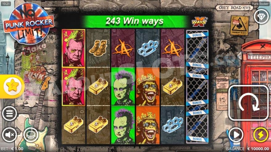 Base game with a red telephone both to the right of the reels.