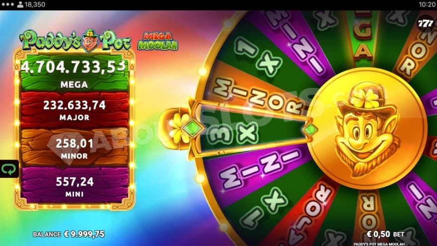 Mega Moolah Jackpot Wheel being spun. 