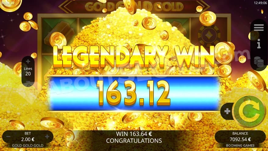 An image of the big win screen, filled with gold coins