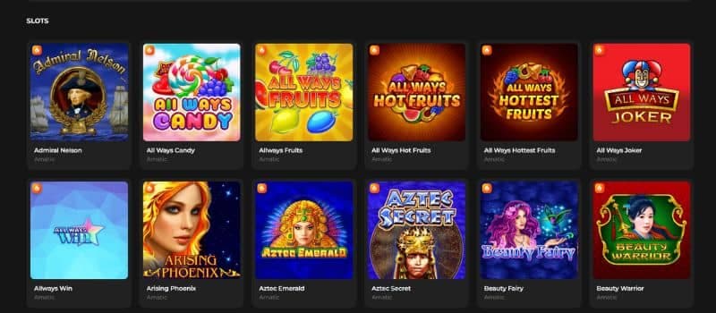A selection of slot games.