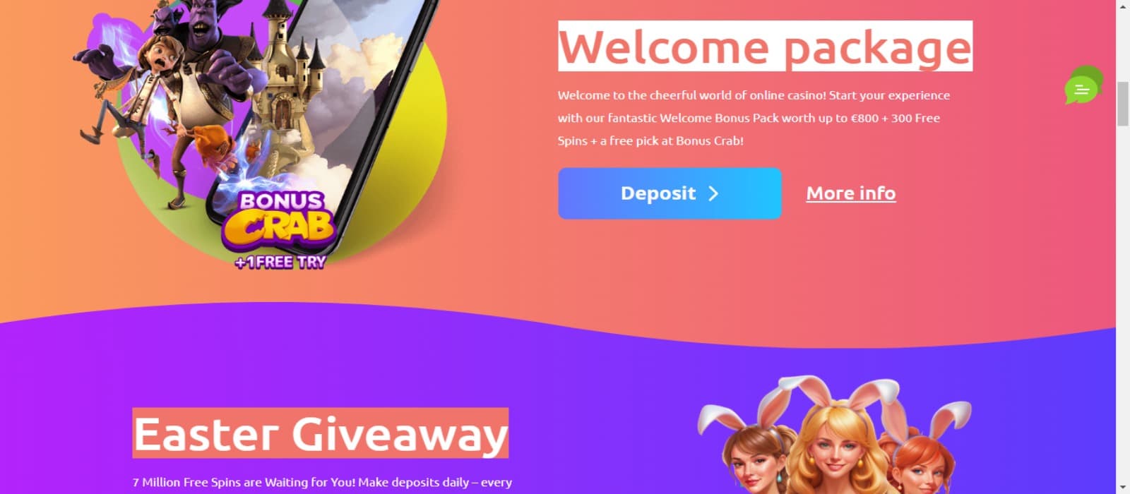 Cadoola Casino promotions page with the welcome bonus package and Easter Giveaway offer banners