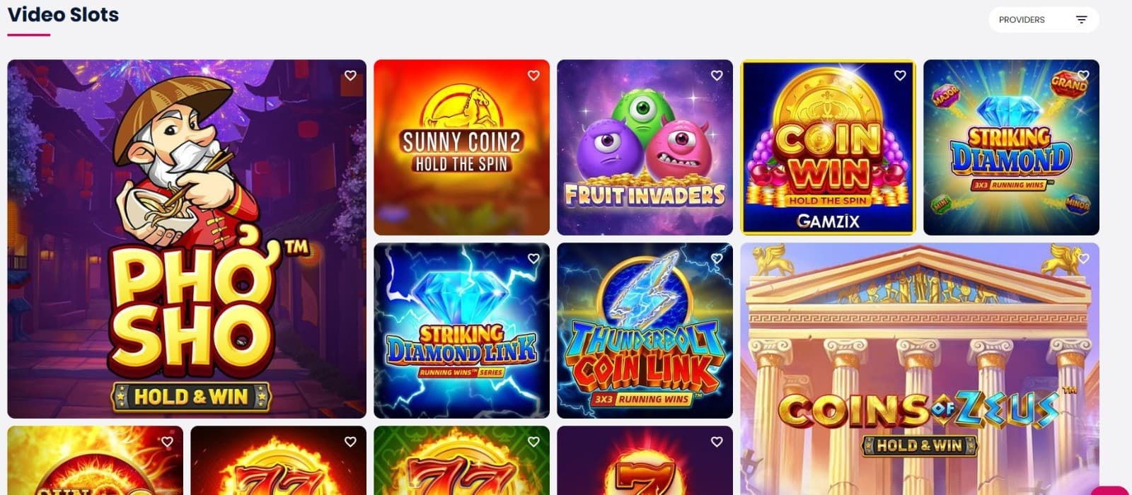  The games section of CasinoWinBig displays a wide range of slot games,such as Sunny Coin 2, Coin Win, and more.