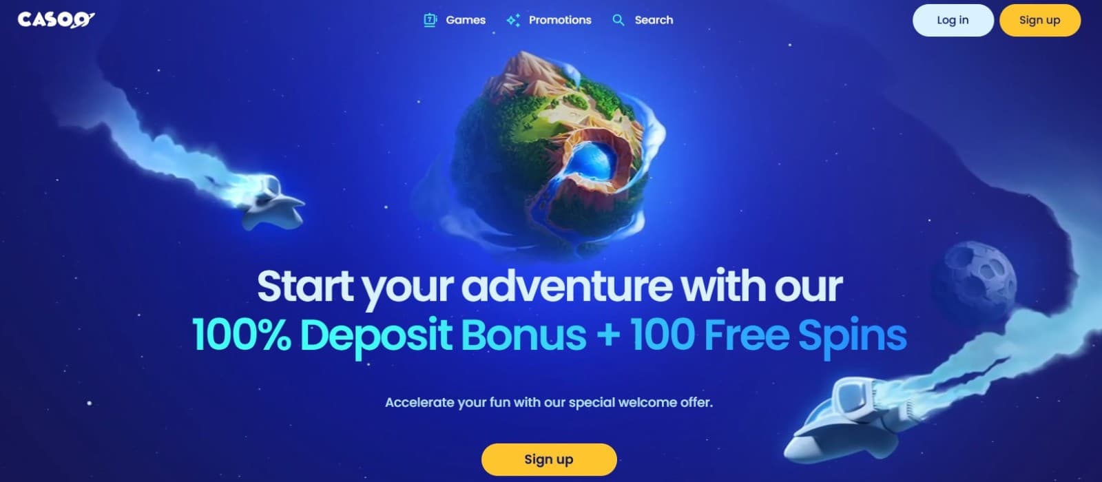 The landing page of Casoo Casino presents the welcome package spread across the first four deposits.