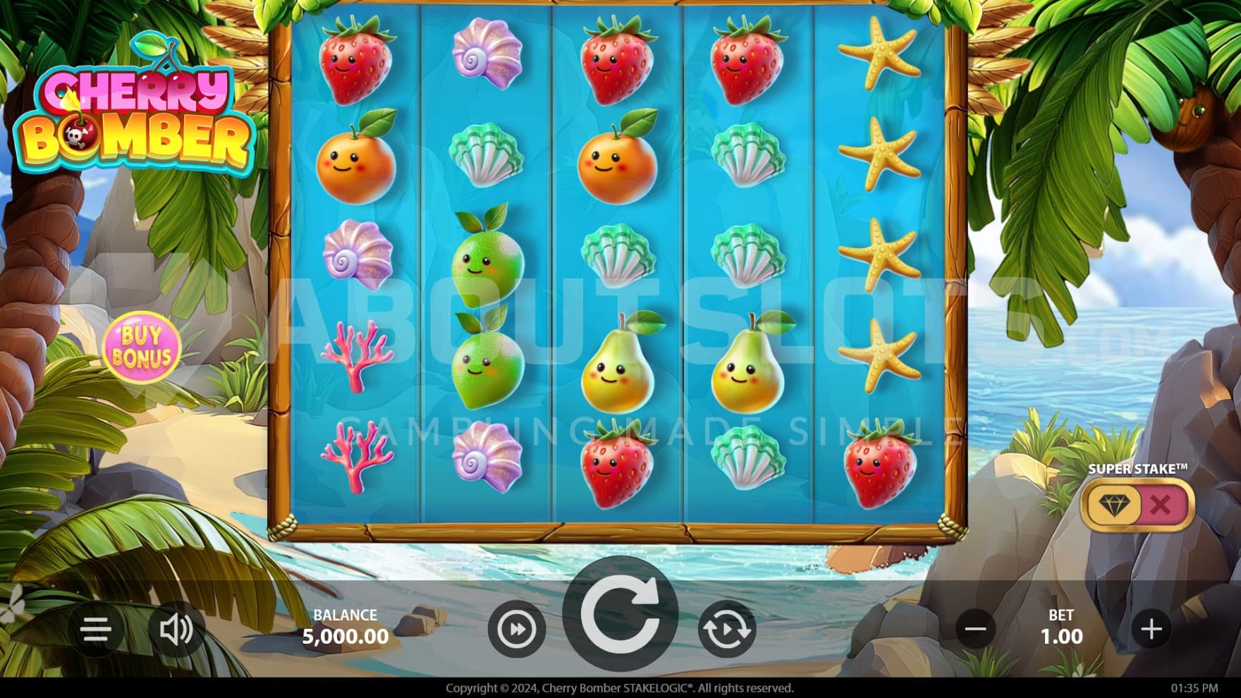 Set on a beach with the playing grid surrounded by palm trees