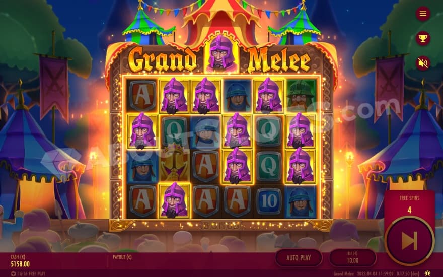 Bonus game with a purple knight as the selected symbol.