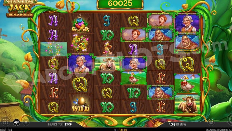 A win with Q symbols on reels 1, 2, 3, 4, 5, and 6.