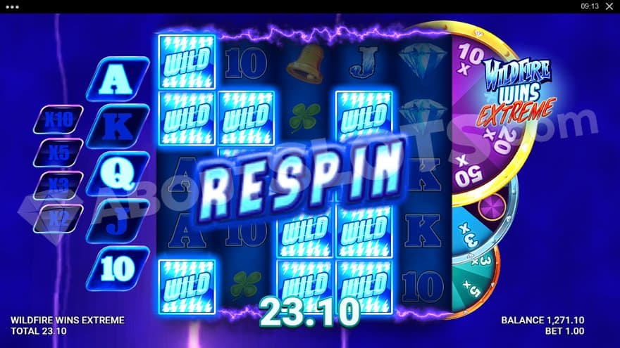 Nine Wild Symbols on the reels during the respin feature.