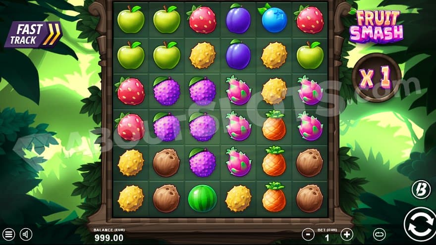 Different fruits on a 6x6 grid.