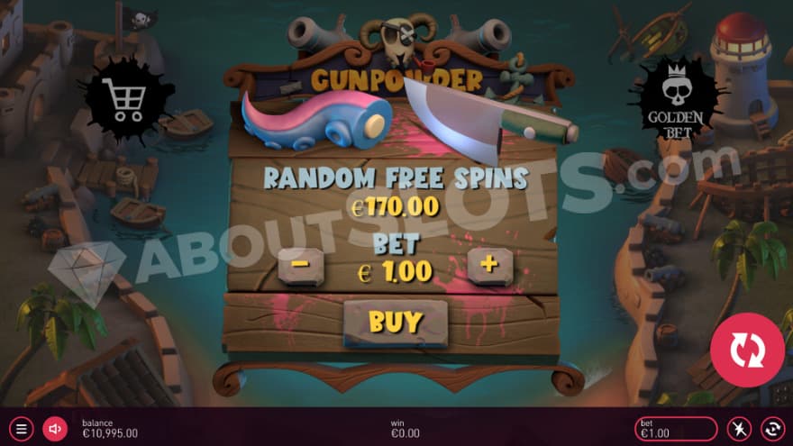 Bonus buy feature with one option to select for a random amount of free spins.