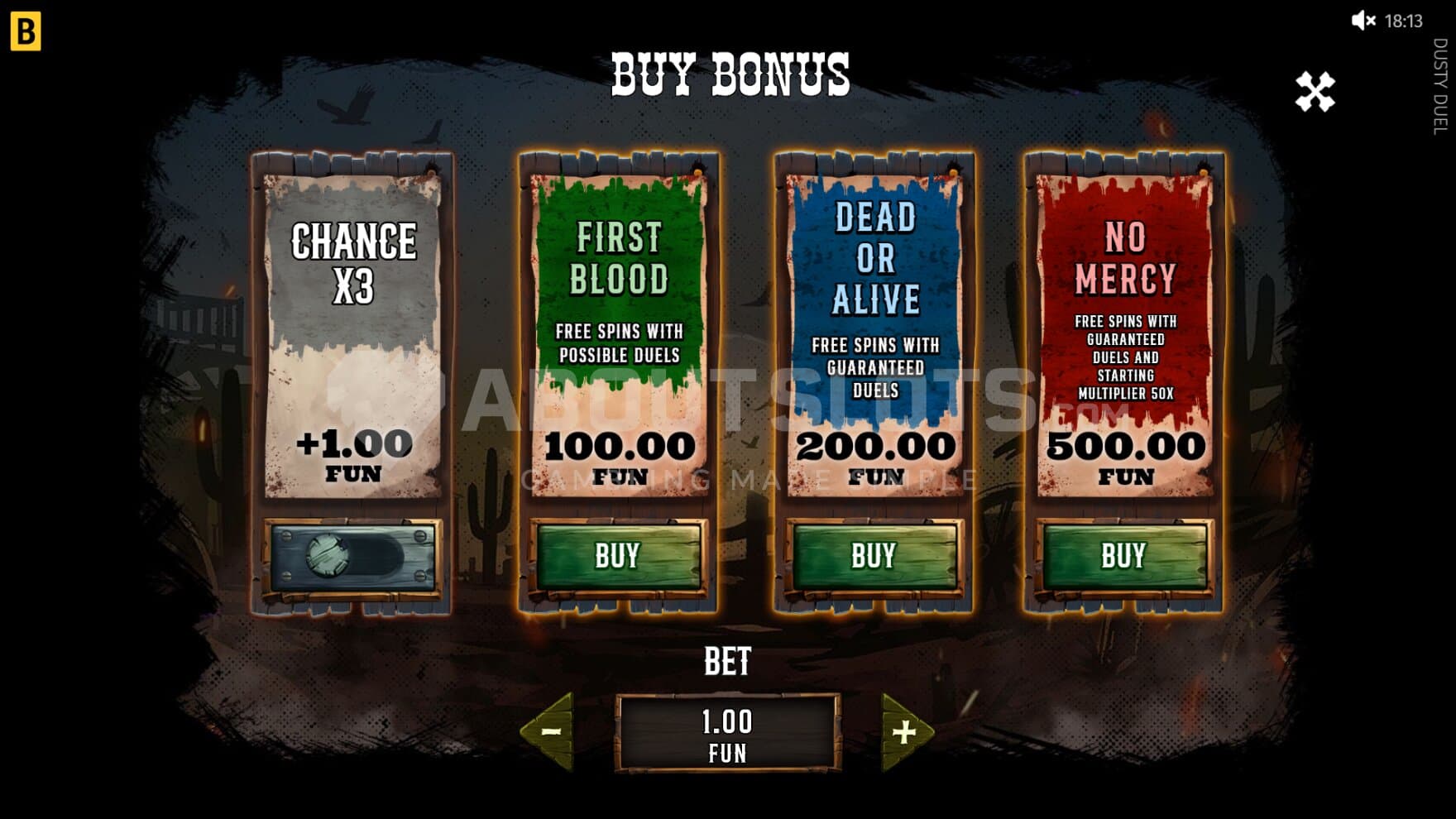 There are 3 types of Feature Buy into bonus games and a 3X Chance options to choose from