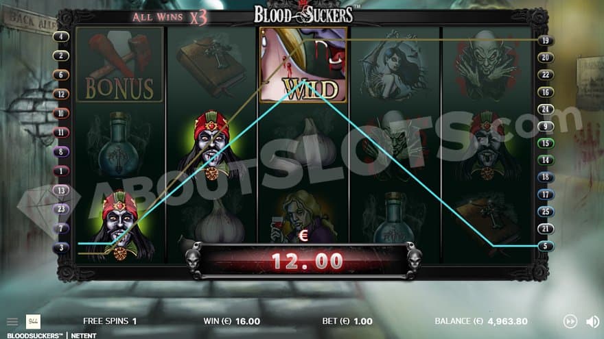 A 3 symbol win with one of the vampire symbols.