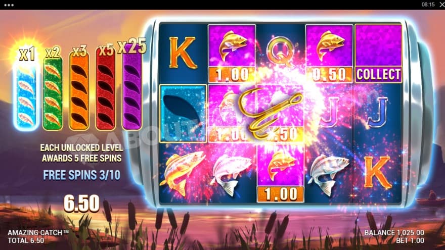 Free Spins bonus game where the collect symbol are collecting money symbols.