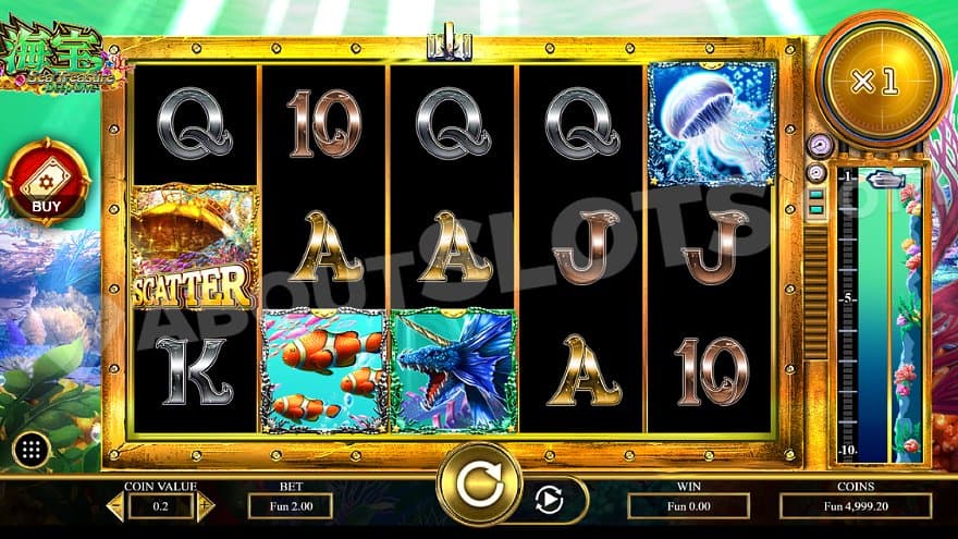 Five reels with three rows in an underwater environment.