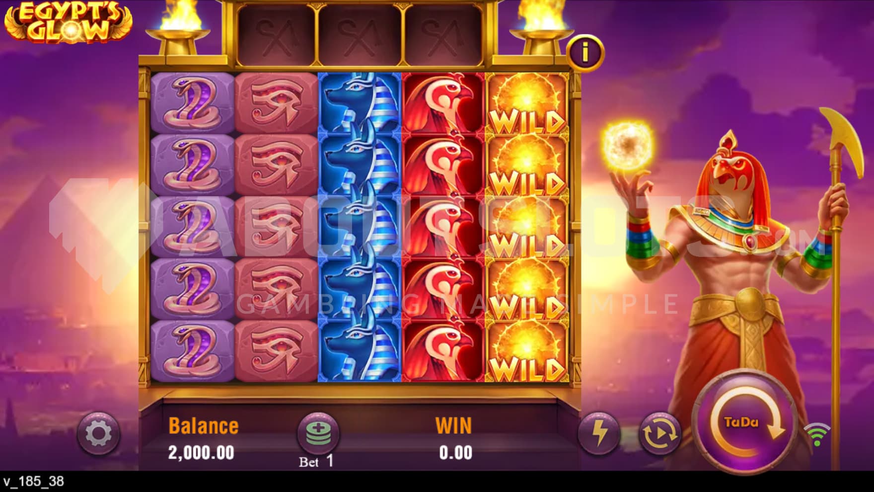 the Ra god of the sun stands to the right of the reels