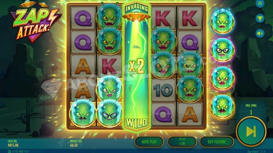 Bonus game with an expanding multiplier wild on the middle reel.