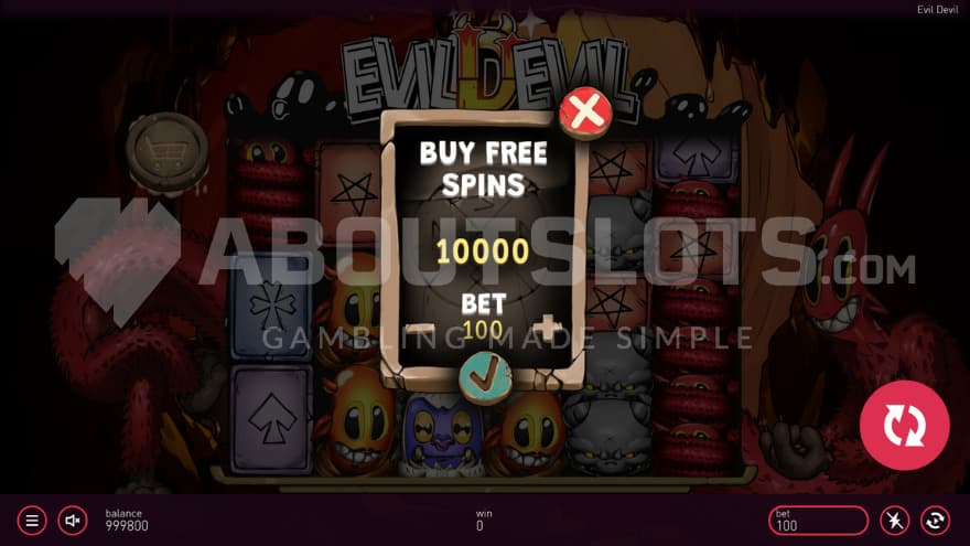 A screen offering the Free Spins for 100X the bet.
