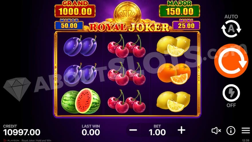 Three reels with three rows of fruit symbols.