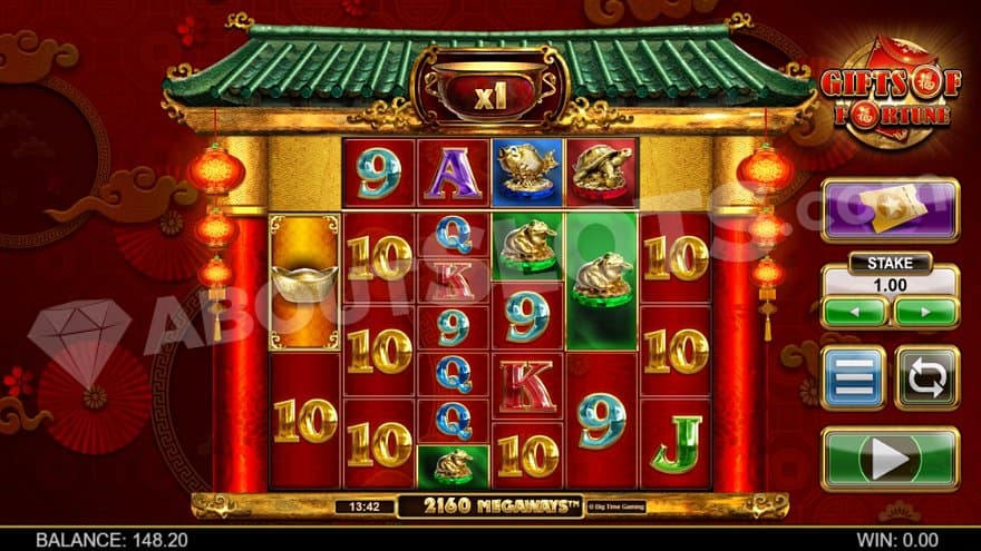 A Chinese house with the game's reels inside it.