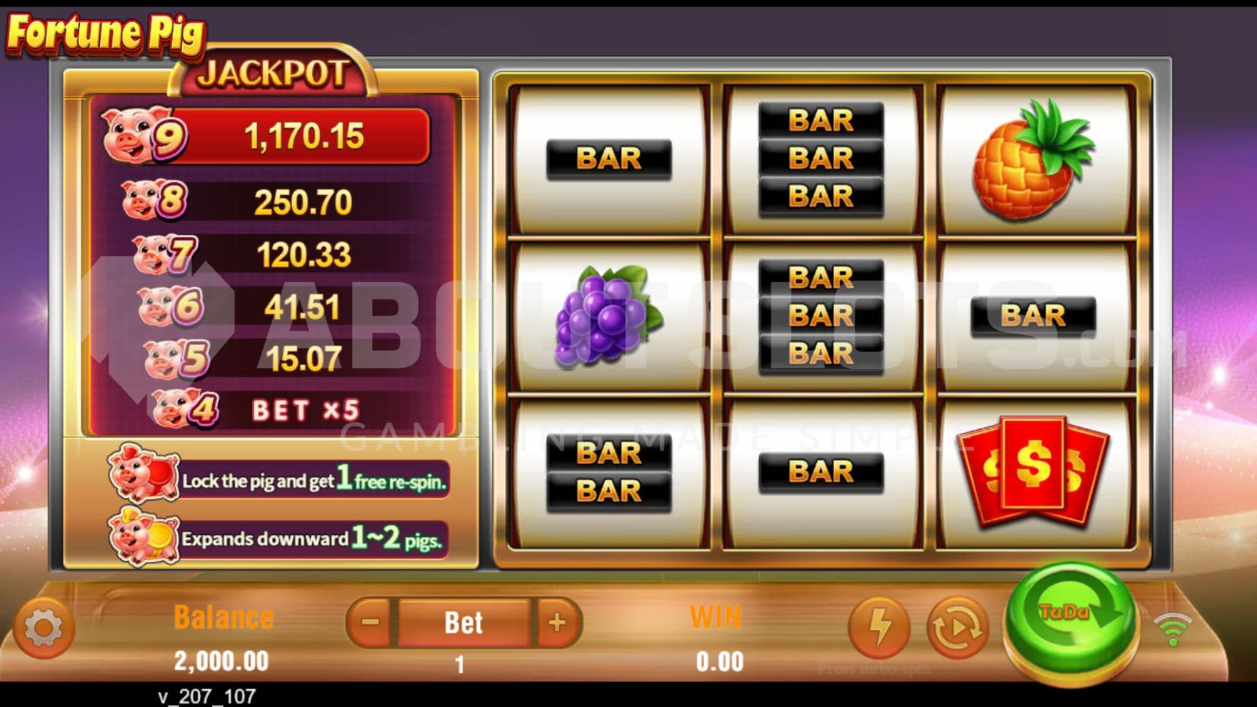 Jackpot prizes are shown on the lefthand side of the playing grid