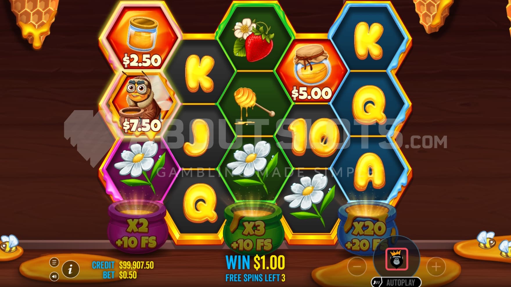 Honey Pot Multipliers below the reels