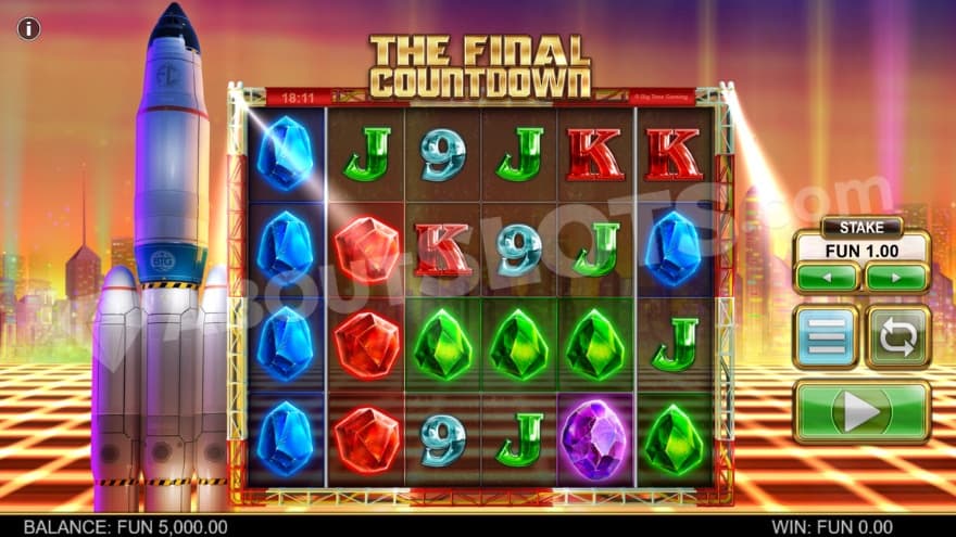 Base game with a rocket on the left of the reels.