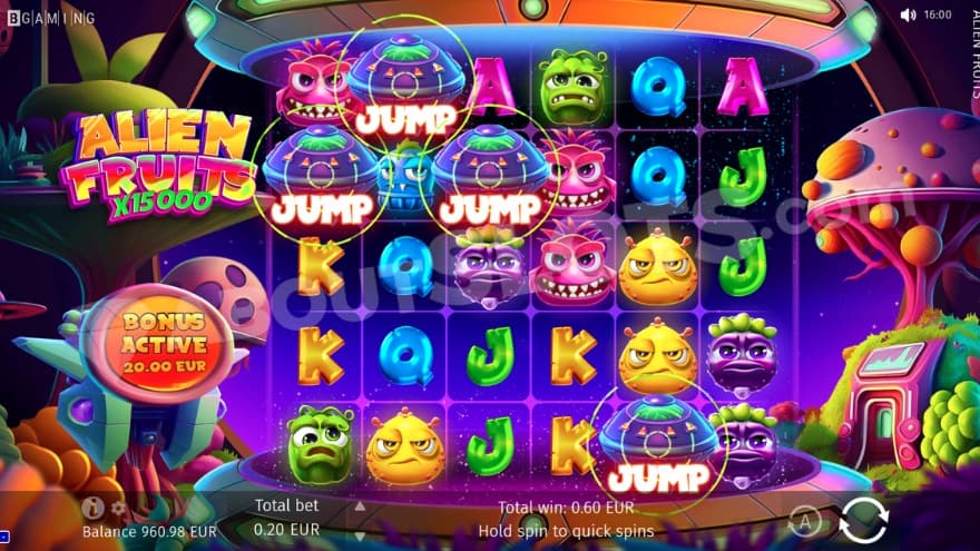 An image of the base game view in Alien Fruits