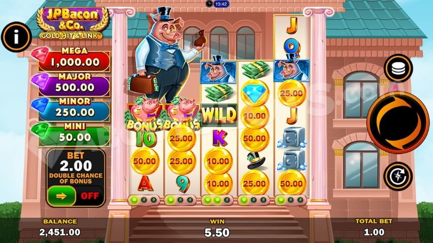 A casino slot in front of a house. 