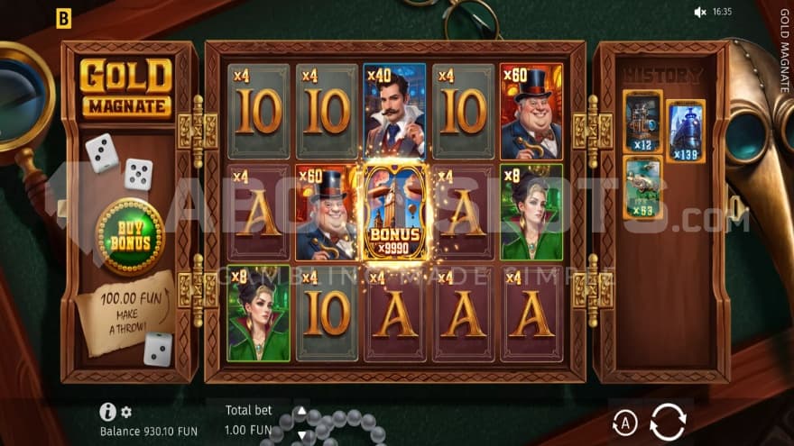 Base game with a bonus buy button on the left of the reels.