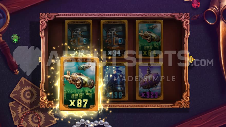 Bonus game with a prize of 87X being presented.