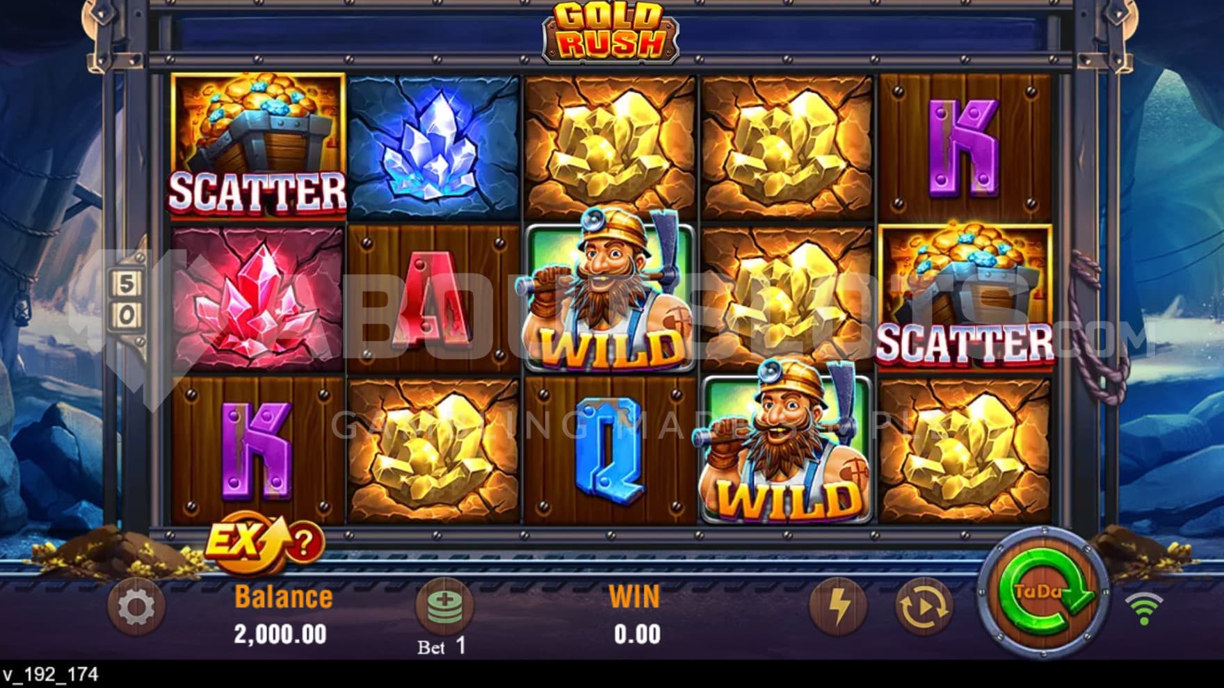 The playing grid is set on a minecart rail in the mine