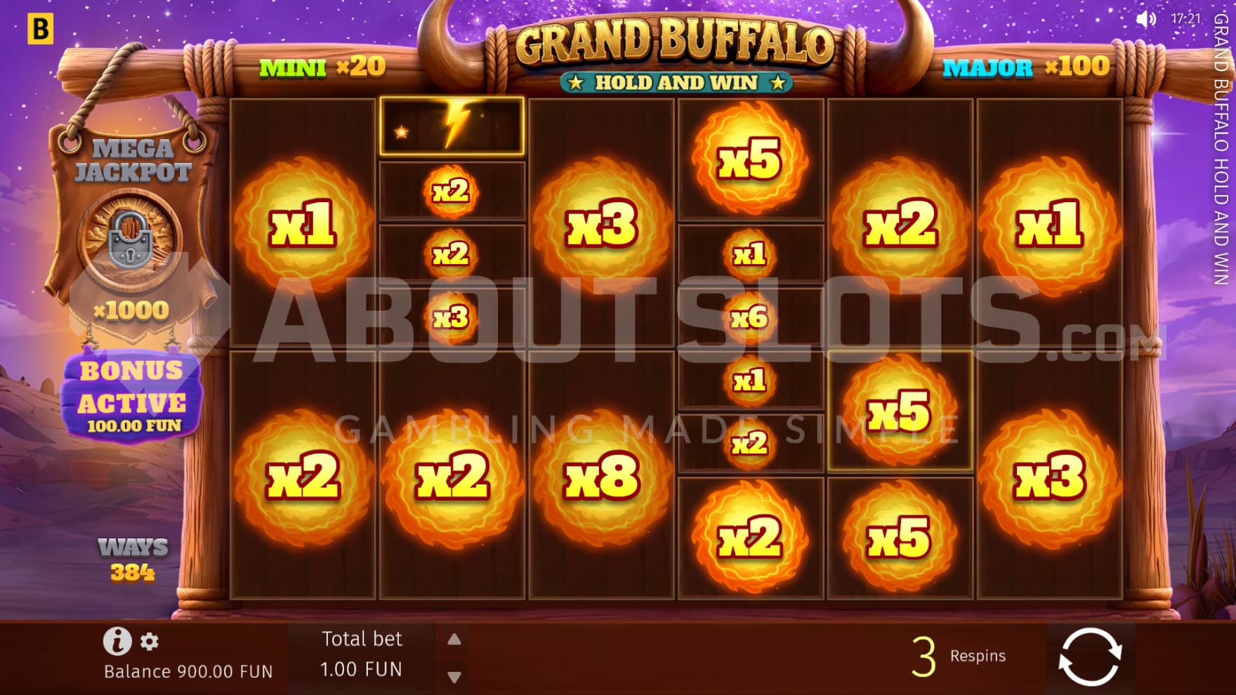 Fireball Cash Value Symbols crowd the reels, with Lightning Symbols dividing them in half