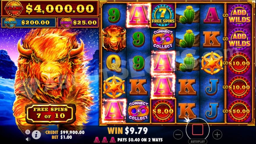 Free Spins feature where a win of A's are happening.