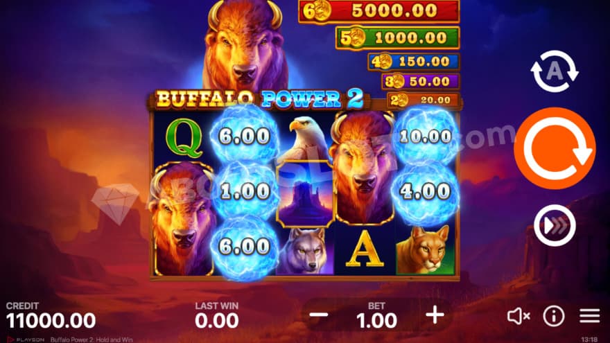 Base game where you can see a big buffalo behind the reels.