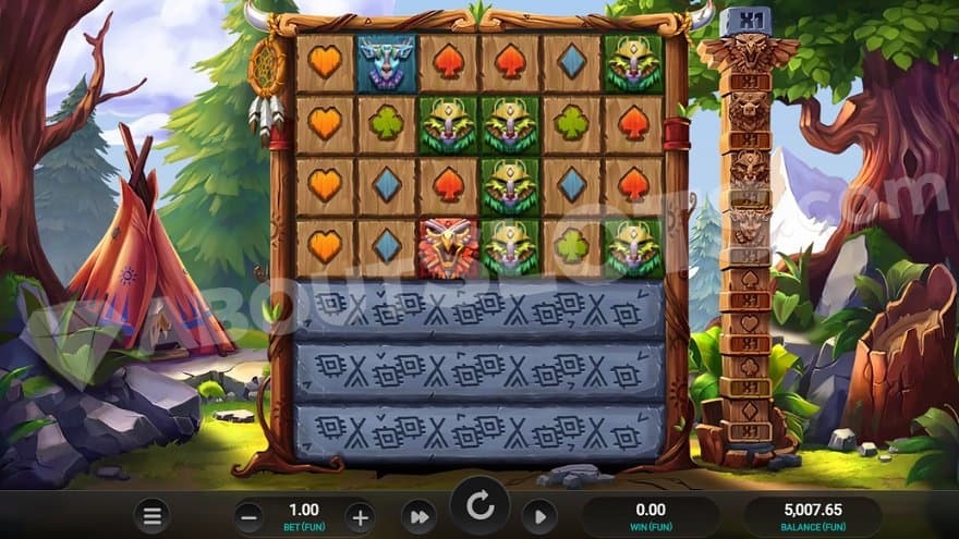 A casino slot in a nature setting next to a tent. 