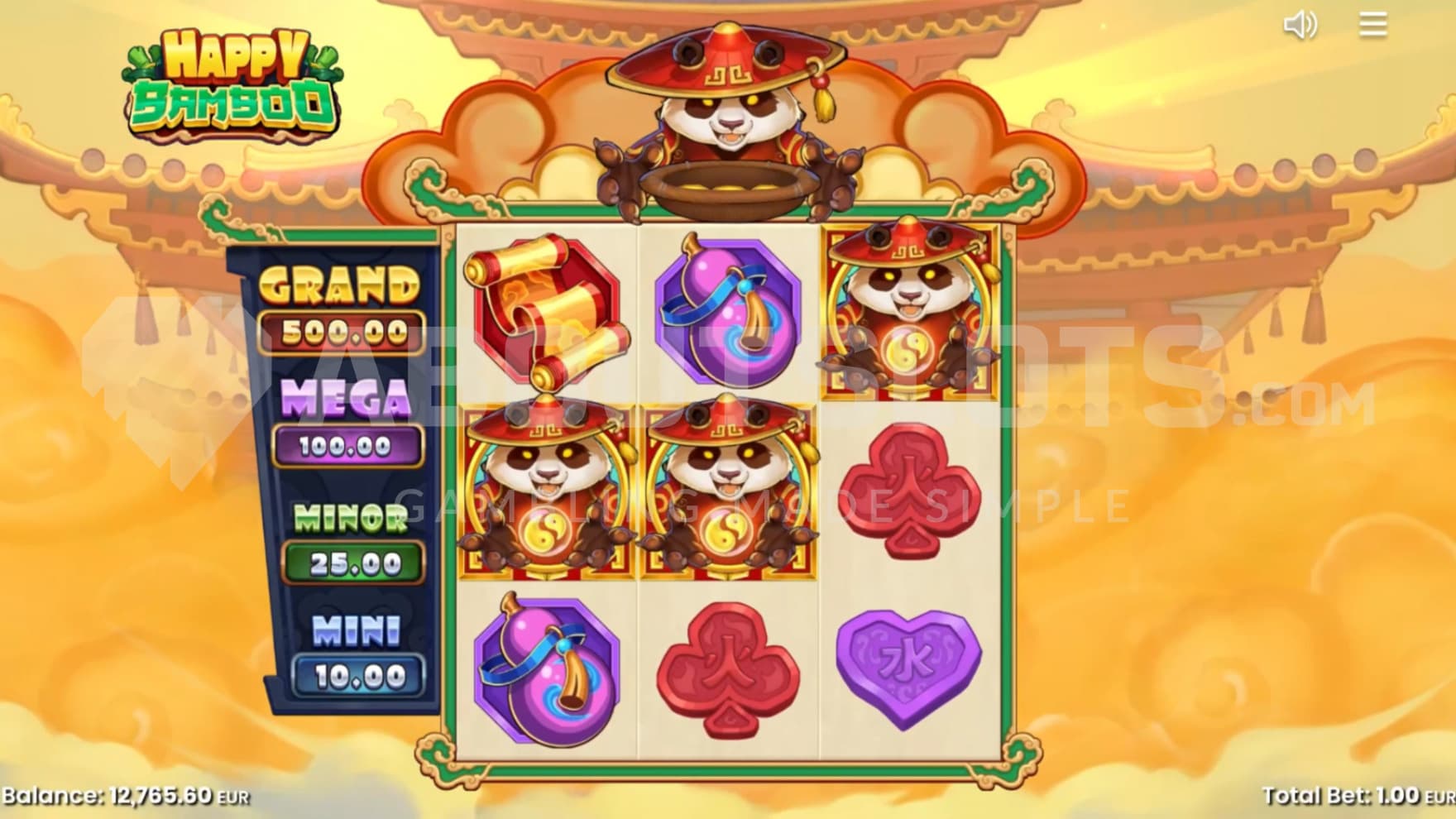 The base game is surrounded by clouds and jackpots