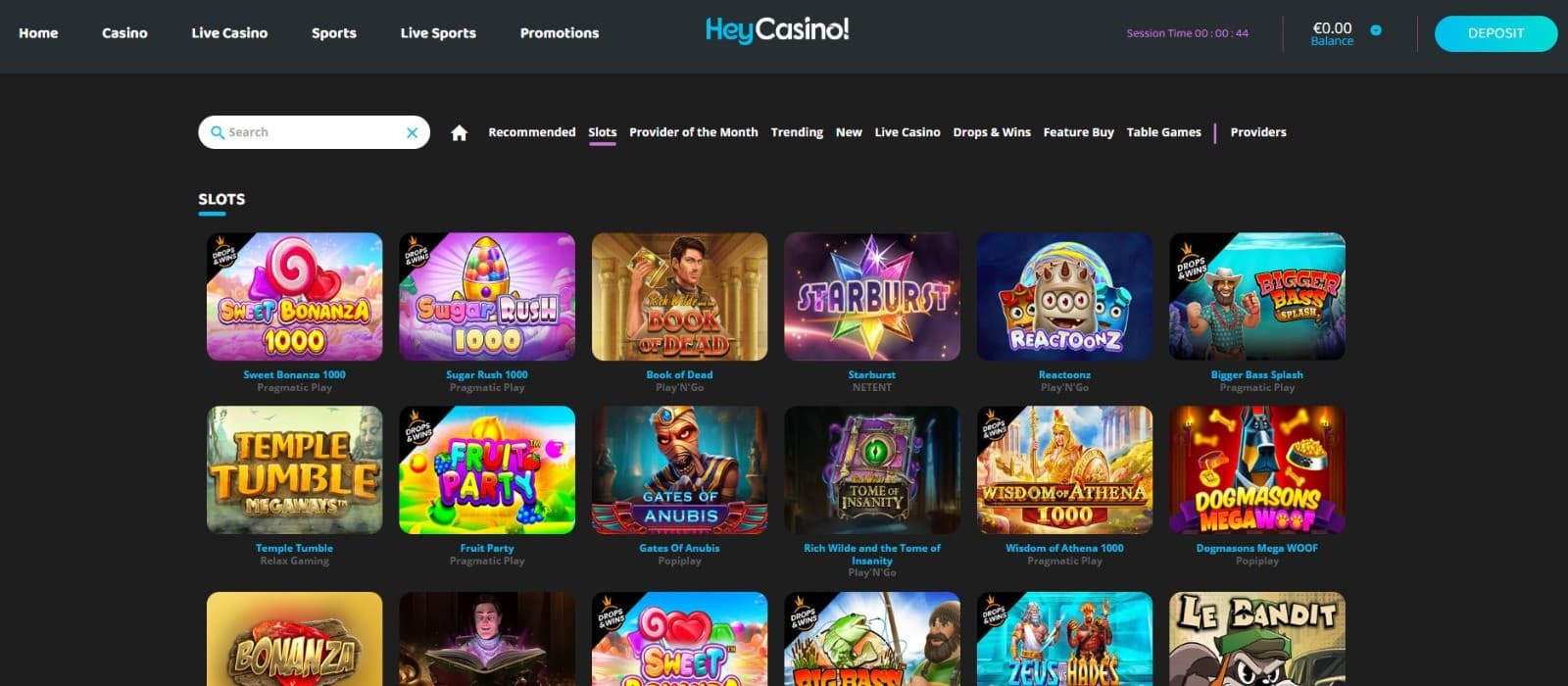 HeyCasino Slot Games: Spin a variety of exciting video slots and classic fruit machines.