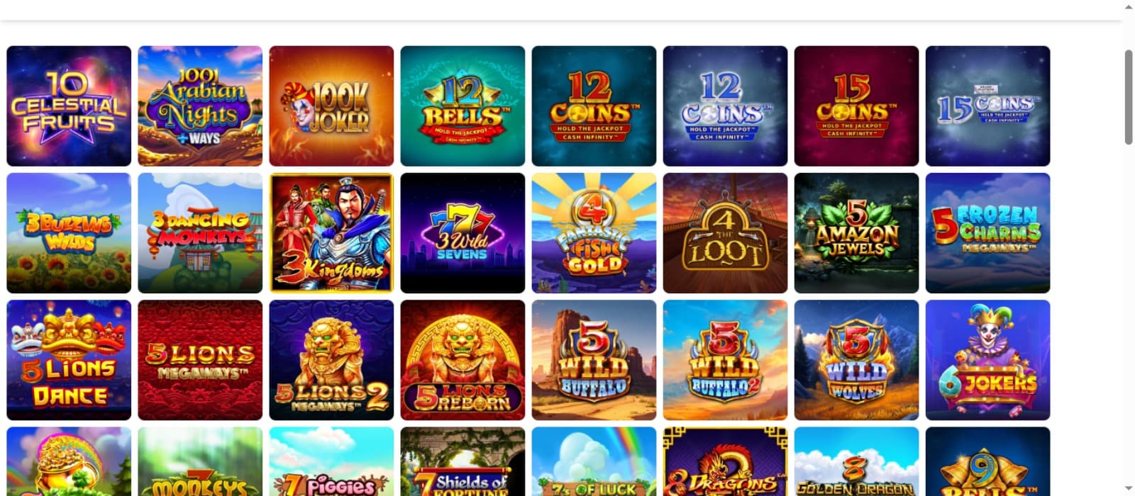 HotStreak Casino games page with the colorful slot game icons and game names