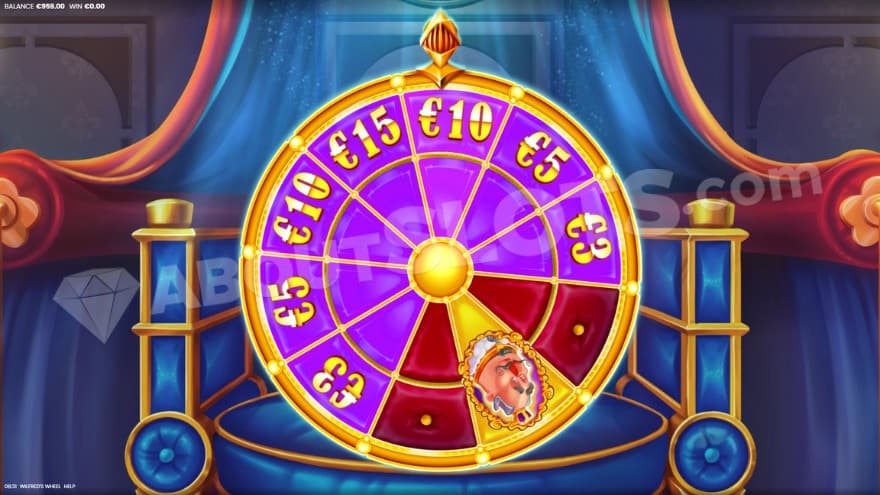 Bonus Wheel showing direct prize, blank, and Wilfred symbols.