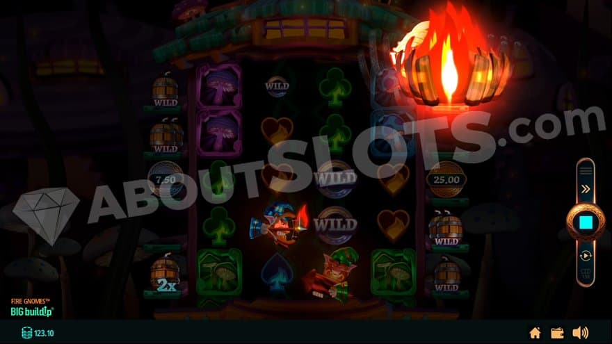 A gnome shooting a Wild symbol to the grid.