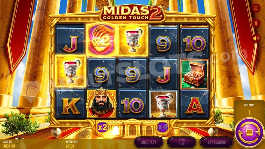 Free Spins bonus game with a 2X wild symbol on the second reel.