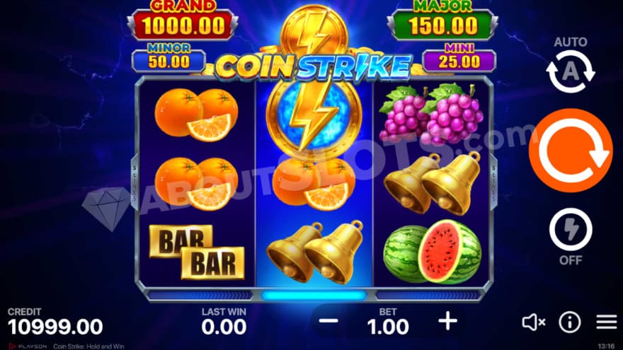 Base game where you can see the Jackpots above the reels.