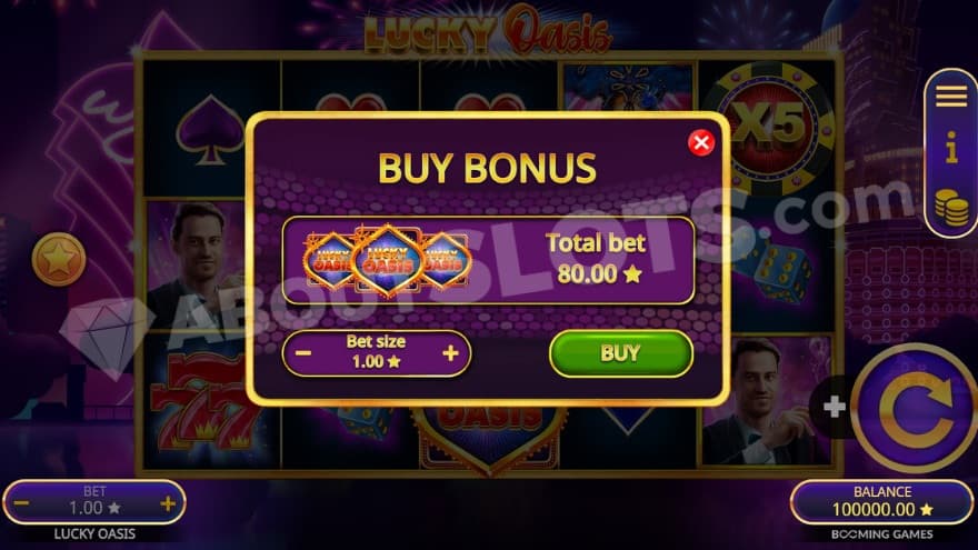 A screen offering the Free Spins for 80X the bet. 