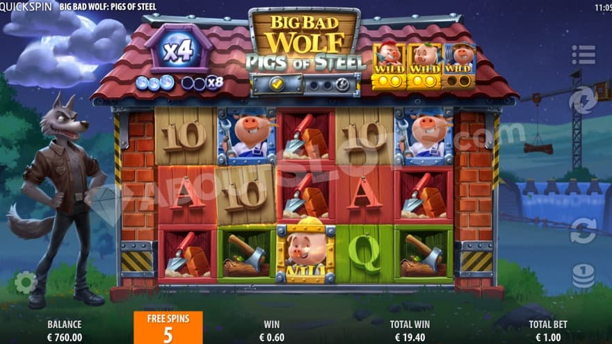 Bonus game where two pigs have converted to wild symbols.