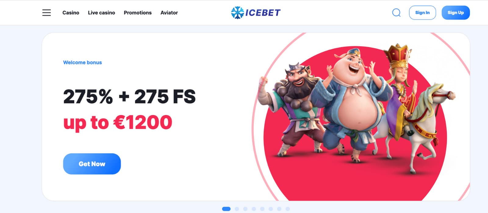 Icebet Casino landing page featuring the 275% welcome bonus up to €1200 plus 275 free spins 