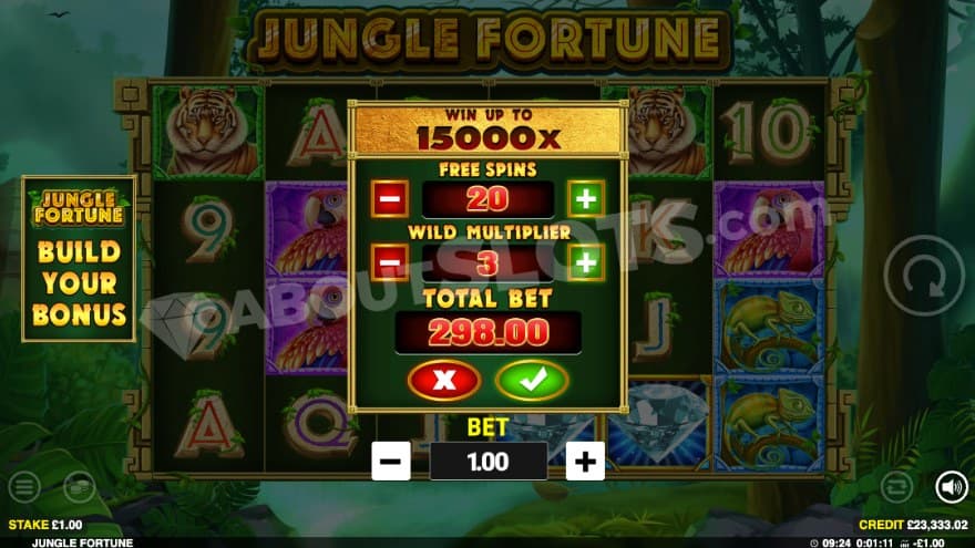 A screen where the player can calibrate the bonus buy.