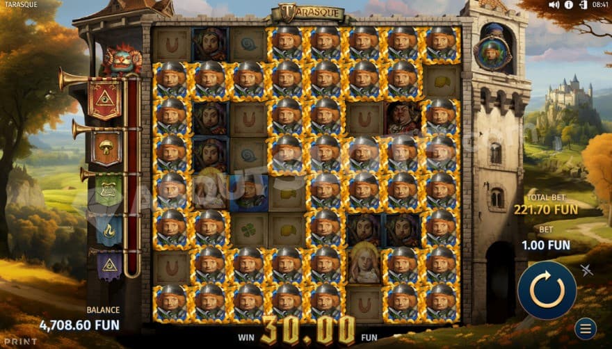 Bonus game activation with 45 morphing symbols.