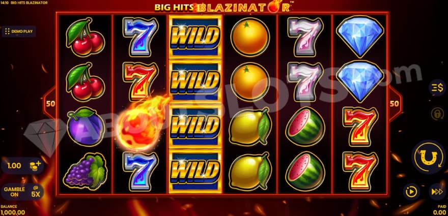 Base game with one full reel of wild symbols.