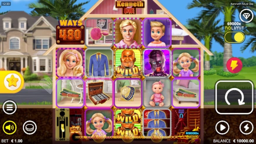 Base game with two wild symbols on the reels.